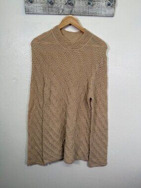 Sundance Beige Chevron Knit Long Sleeve Mock Neck Sweater Acrylic Wool Blend L